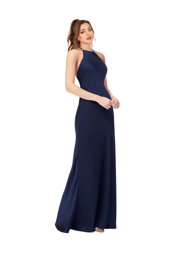 Online High Neck Satin Bridesmaid Dress / Prom Dress with Strappy Back UK
