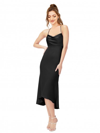 Online High Low Formal Silky Satin Cowl Neck Cocktail Midi Bridesmaid Dress / Prom Dress UK