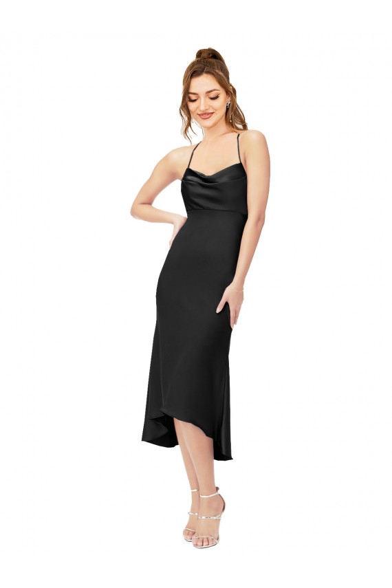Online High Low Formal Silky Satin Cowl Neck Cocktail Midi Bridesmaid Dress / Prom Dress UK