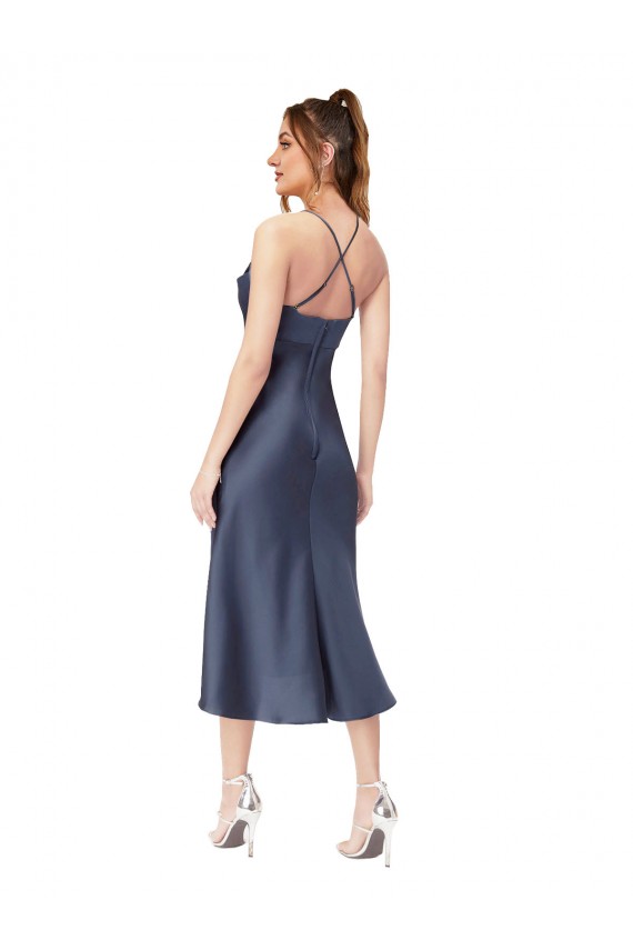 Online High Low Formal Silky Satin Cowl Neck Cocktail Midi Bridesmaid Dress / Prom Dress UK