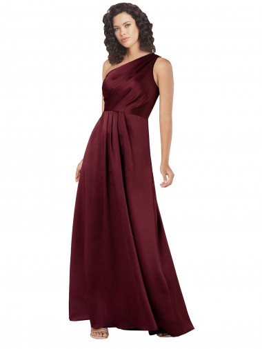 Online One Shoulder Formal Silky Satin Bridesmaid Dress / Prom Dress with Subtle Pleats UK