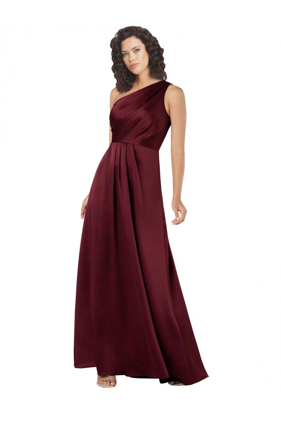 Online One Shoulder Formal Silky Satin Bridesmaid Dress / Prom Dress with Subtle Pleats UK