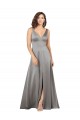 Online Plunging V-Neckline Long A-Line Formal Silky Satin Bridesmaid Dress / Prom Dress UK
