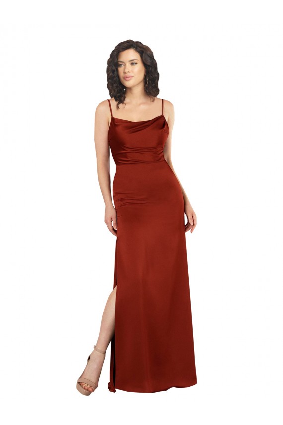 Online Floor-Length Formal Silky Satin Bridesmaid Dress / Prom Dress with Skirt Slit UK