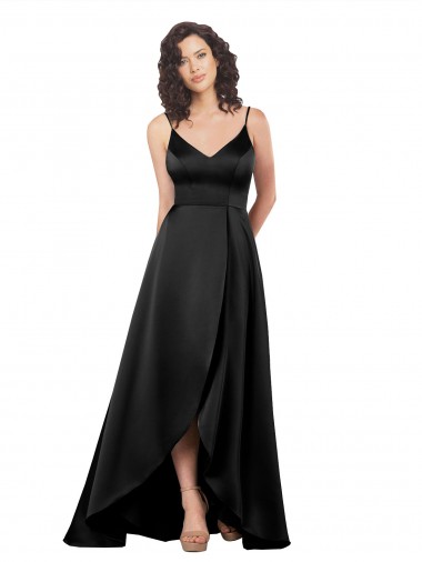 Online High Low V-Neckline Formal Silky Satin Tulip Bridesmaid Dress / Prom Dress with Wrap Skirt UK