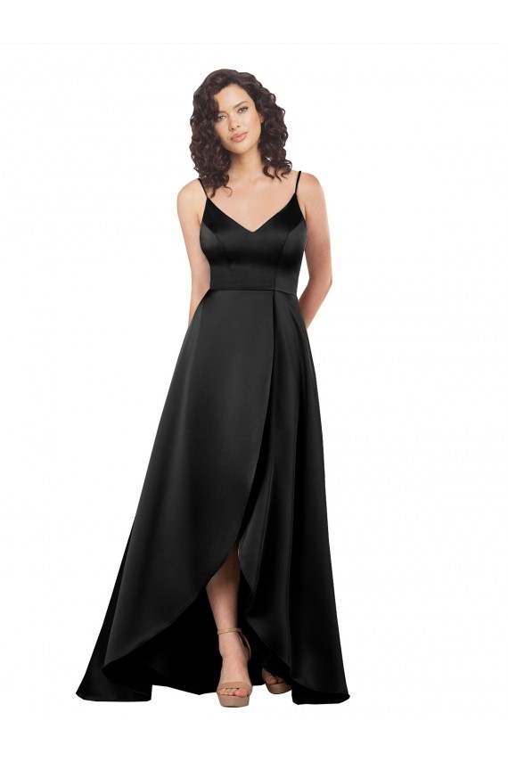 Online High Low V-Neckline Formal Silky Satin Tulip Bridesmaid Dress / Prom Dress with Wrap Skirt UK