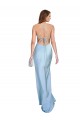 Online Open Back with Ties Cowl Neck Sheath Formal Silky Satin Long Bridessmaid Dress UK
