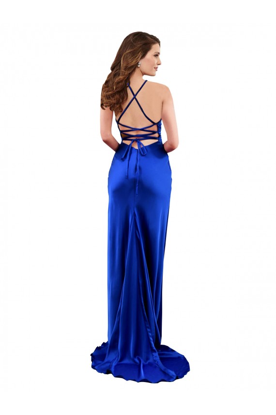 Online Open Back Cowl Neck Long Formal Silky Satin Bridesmaid Dress / Prom Dress UK
