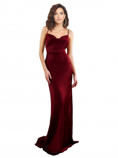 Online Cowl Neck Long Criss Cross Open Back Formal Silky Satin Bridesmaid Dress / Prom Dress UK