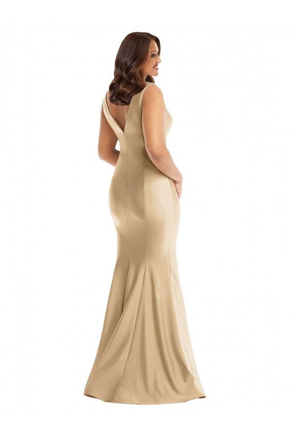 Online Shirred Shoulder Formal Silky Satin Mermaid Bridesmaid Dress / Prom Dress UK