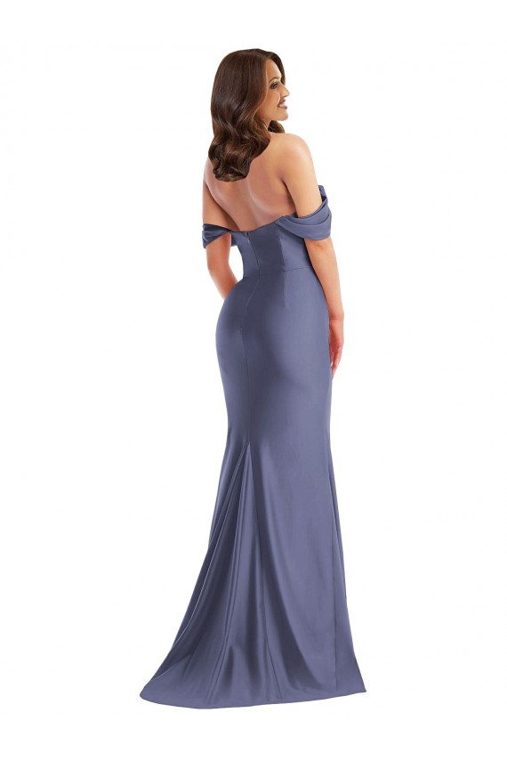 Online Off the Shoulder Corset Formal Silky Satin Mermaid Bridesmaid Dress / Prom Dress with Side Slit UK
