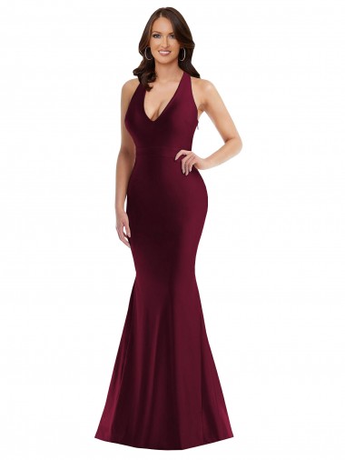 Online Plunge Neckline Cutout Low Back Formal Silky Satin Mermaid Bridesmaid Dress / Prom Dress UK