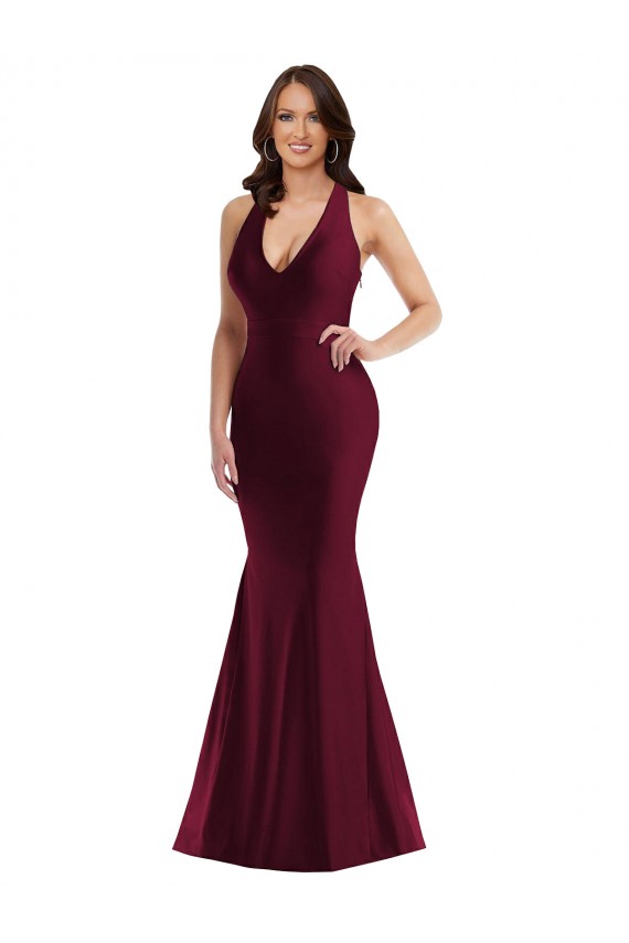 Online Plunge Neckline Cutout Low Back Formal Silky Satin Mermaid Bridesmaid Dress / Prom Dress UK
