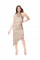 Online Silky Satin High Low Midi Cocktail Length Bridesmaid Dress / Prom Dress with Asymmetric Skirt UK