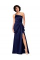 Online One Shoulder Formal Silky Satin Bridesmaid Dress / Prom Dress with Skirt Slit UK