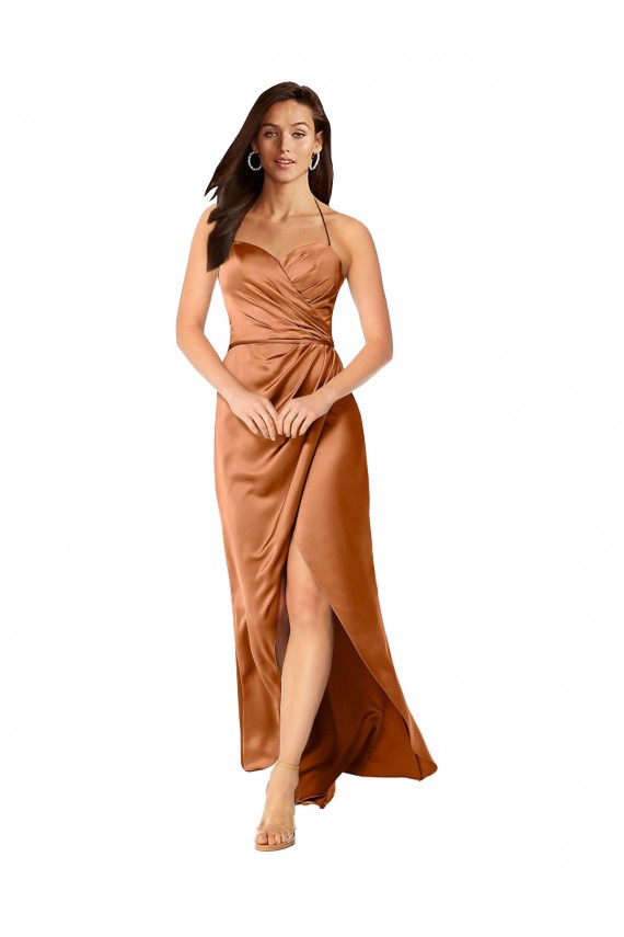 Online Faux-Wrap Skirt Formal Silky Satin Bridesmaid Dress / Prom Dress UK