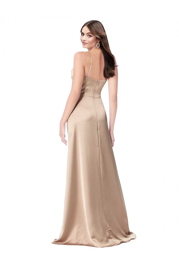 Online Formal Silky Satin Bridesmaid Dress / Prom Dress with Draped Surplice Bodice UK