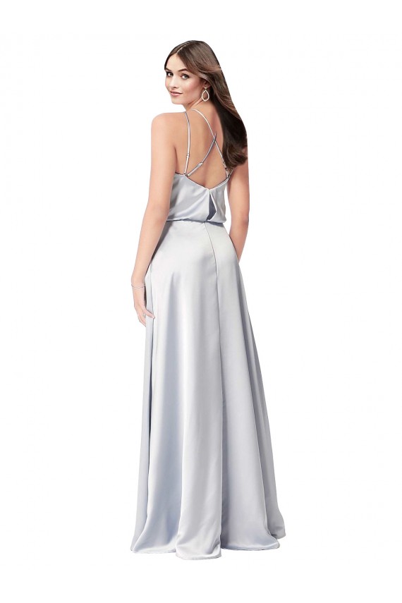 Online Halter Neck Formal Silky Satin Bridesmaid Dress with Strappy Back UK
