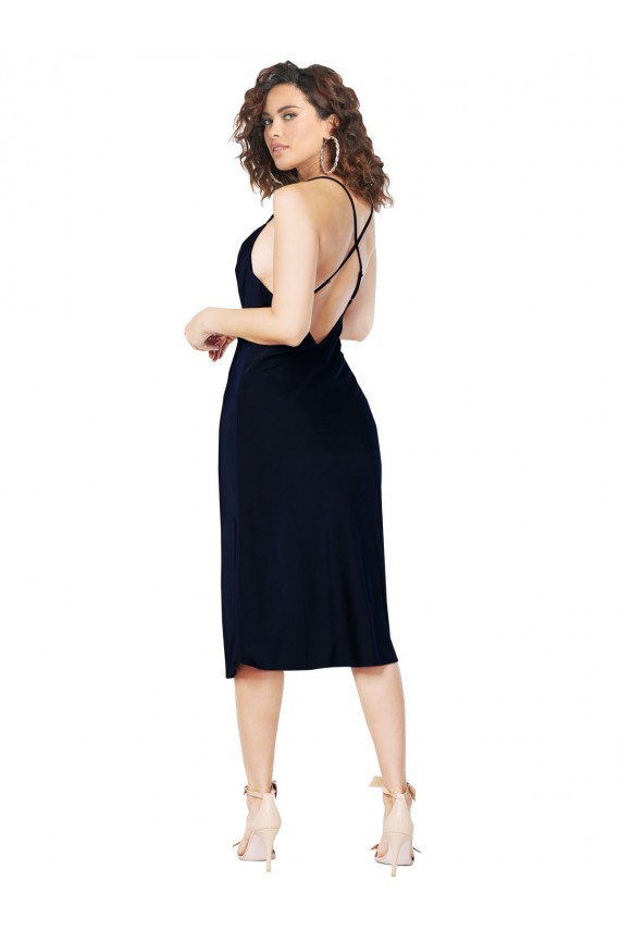 Online Short Cocktail Midi Length Formal Silky Satin Bridesmaid Dress / Prom Dress with Cowl Neck and Cross Back Straps UK