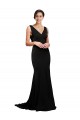 Online V-Neck Full Length Formal Silky Satin Bridesmaid Dress / Prom Dress with Soft Cowl Neck and Sweep Train UK