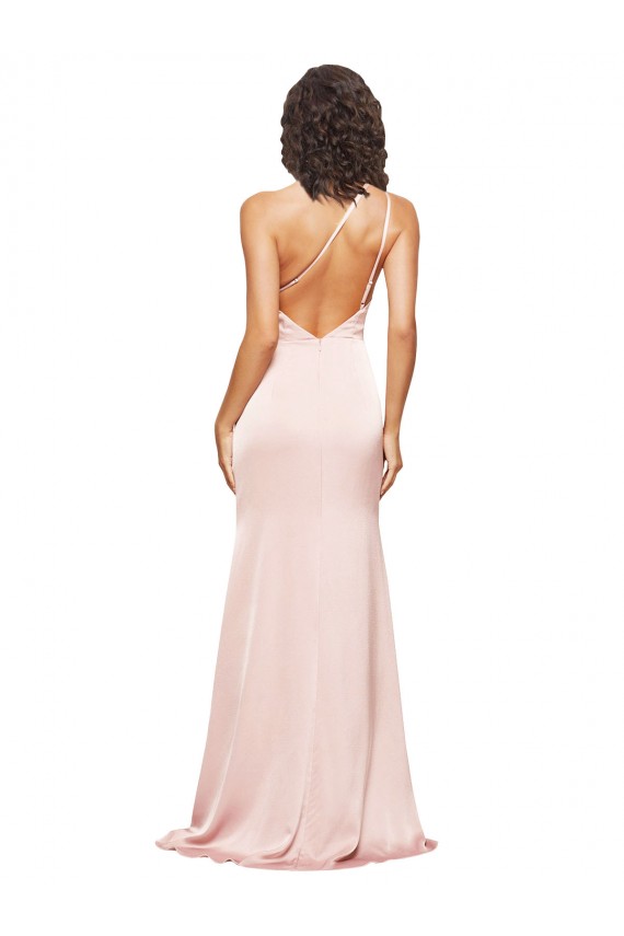Online Full Length Ruched Formal Silky Satin Bridesmaid Dress / Prom Dress with Low Back and High Split UK