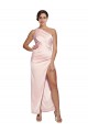 Online One Shoulder Full Length Long Silky Satin Bridesmaid Dress / Prom Dress with Thigh Split UK