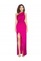 Online One Shoulder Long Full Length Formal Silky Satin Bridesmaid Dress / Prom Dress with Front Side Split UK