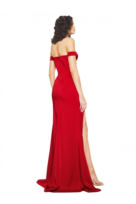 Online Off the Shoulder Sweetheart Bustier Style Formal Silky Satin Bridesmaid Dress / Prom Dress with Side Split UK
