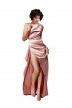 Online Low Back One Shoulder Full Length Formal Silky Satin Bridesmaid Dress / Prom Dress UK