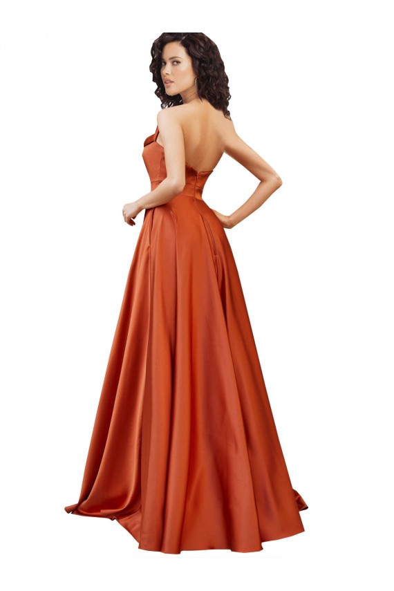 Online Strapless Sweep Train Formal Silky Satin Bridesmaid Dress / Prom Dress with Pleats UK