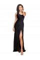 Online Full Length One Shoulder Ruffled Long Formal Silky Satin Bridesmaid Dress / Prom Dress with High Slit UK