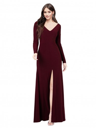 Online Long Sleeves Spandex Bridesmaid Gown with Front Slit UK