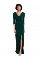Online Floor Length 3/4 Sleeves V-Back Draped Wrap Formal Maxi Spandex Bridesmaid Dress / Prom Dress UK