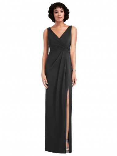 Online Draped Wrap Formal Maxi Spandex Bridesmaid Dress / Prom Dress with Front Slit UK