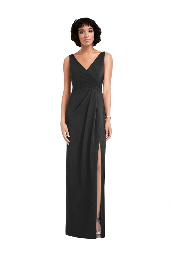Online Draped Wrap Formal Maxi Spandex Bridesmaid Dress / Prom Dress with Front Slit UK