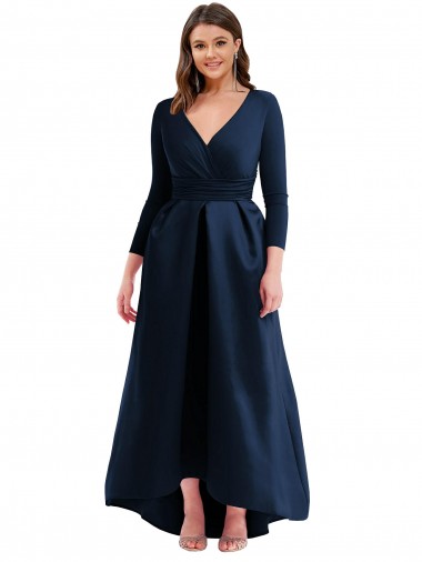 Online Long Sleeves Wrapped Formal Spandex Bridesmaid Dress / Prom Dress with High Low Full Skirt and Pockets UK