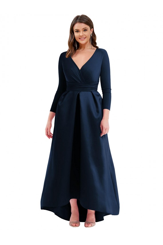 Online Long Sleeves Wrapped Formal Spandex Bridesmaid Dress / Prom Dress with High Low Full Skirt and Pockets UK