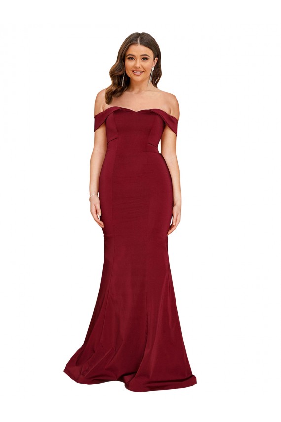 Online Off Shoulder Sleeves Sweetheart Neckline Long Formal Spandex Bridesmaid Dress / Prom Dress UK