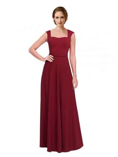 Online Square Neck Subtle Cap Sleeeves Crepe Bridesmaid Dress / Prom Dress UK