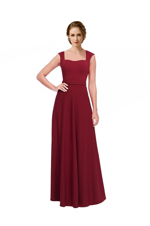 Online Square Neck Subtle Cap Sleeeves Crepe Bridesmaid Dress / Prom Dress UK