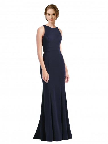 Online High Neck Sheath Long Crepe Bridesmaid Dress / Prom Dress UK