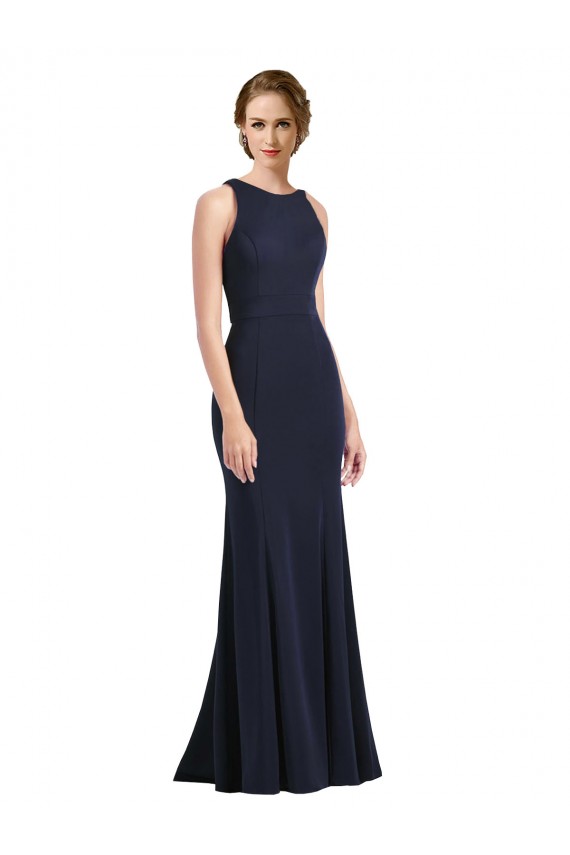 Online High Neck Sheath Long Crepe Bridesmaid Dress / Prom Dress UK