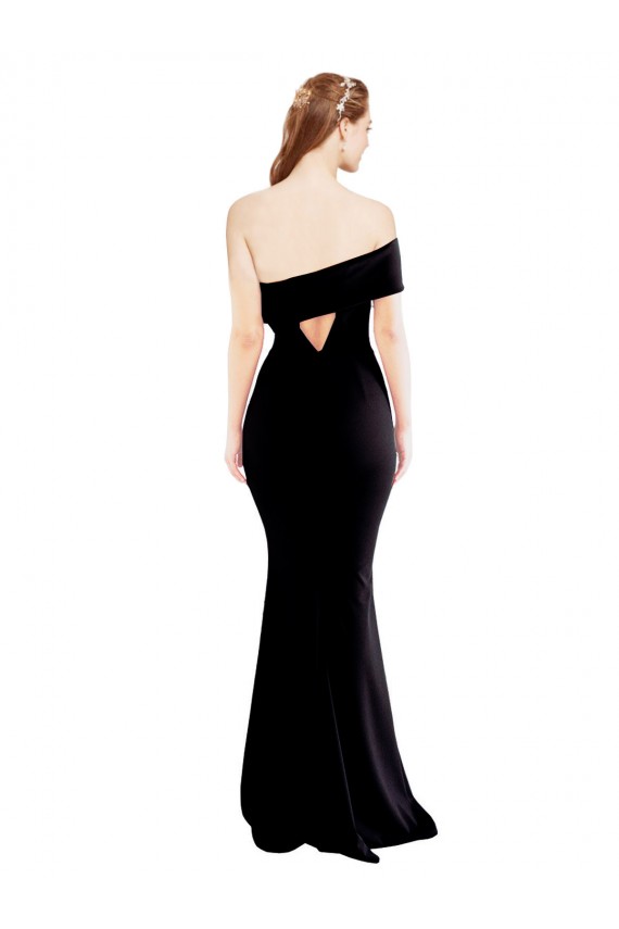 Online Asymmetrical Draped Off the Shoulder Banded Formal Crepe Bridesmaid Dress / Prom Dress UK