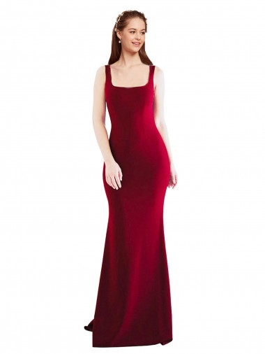 Online Square Neckline and Backline Fitted Formal Crepe Bridesmaid Dress / Prom Dress UK