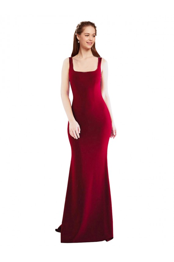 Online Square Neckline and Backline Fitted Formal Crepe Bridesmaid Dress / Prom Dress UK