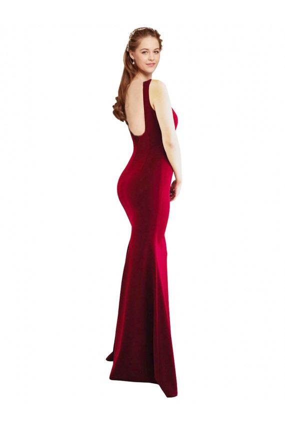 Online Square Neckline and Backline Fitted Formal Crepe Bridesmaid Dress / Prom Dress UK