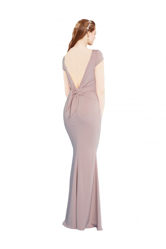 Online Boat Neck Cap Sleeve Formal Crepe Bridesmaid Dress / Prom Dress with Plunging Tie Back UK
