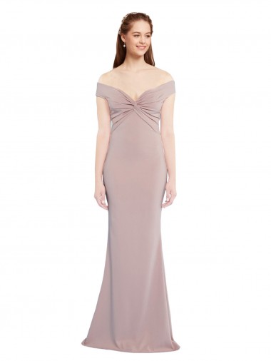 Online Knotted Off the Shoulder Formal Crepe Bridesmaid Dress / Prom Dress with Cut-Out Back UK
