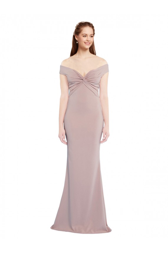 Online Knotted Off the Shoulder Formal Crepe Bridesmaid Dress / Prom Dress with Cut-Out Back UK