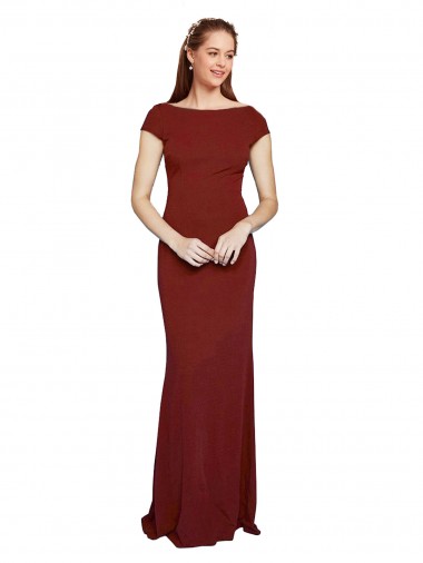 Online Cap Sleelves Mermaid Formal Crepe Bridesmaid Dress / Prom Dress Keyhole Back UK